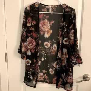 Slight sheer black floral top